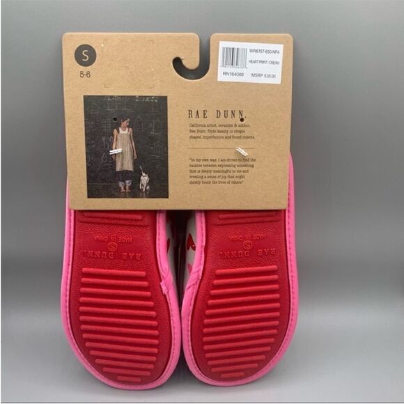 Rae Dunn Valentine Gray Pink Heart Print Love Slippers Small - Picture 3 of 4